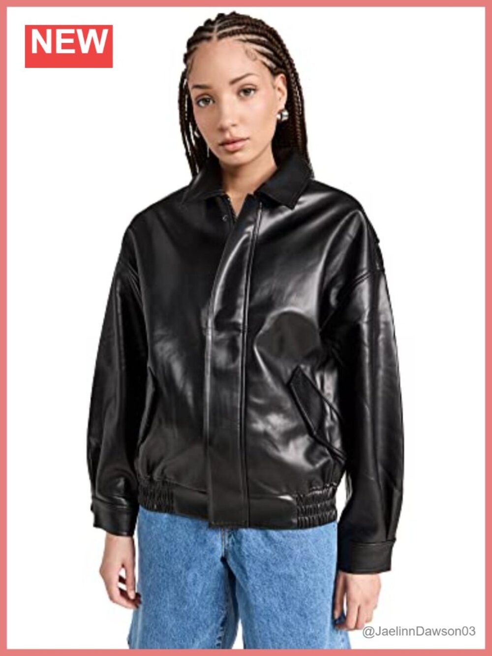 Faux Leather Bomber Jacket Collared Flap Pockets Relaxed Fit Weekend